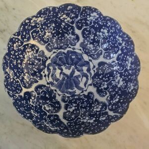 Blue White Antique Scalloped Transferware Bowl China